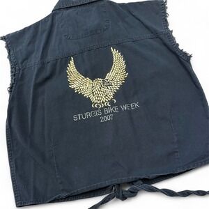 Motorcycle Sturgis Bike Week 2007 Black Sleeveless‎ Button Shirt Vest Women's L